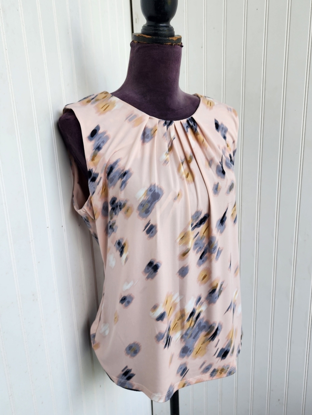 Calvin Klein Blush Pink Geo Print Stretch Sleeveless Top Blouse Size Large L - Picture 2 of 12